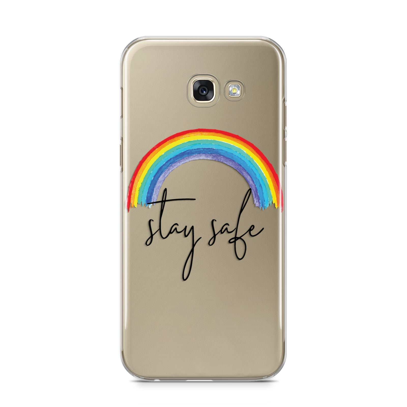 Stay Safe Rainbow Samsung Galaxy A5 2017 Case on gold phone