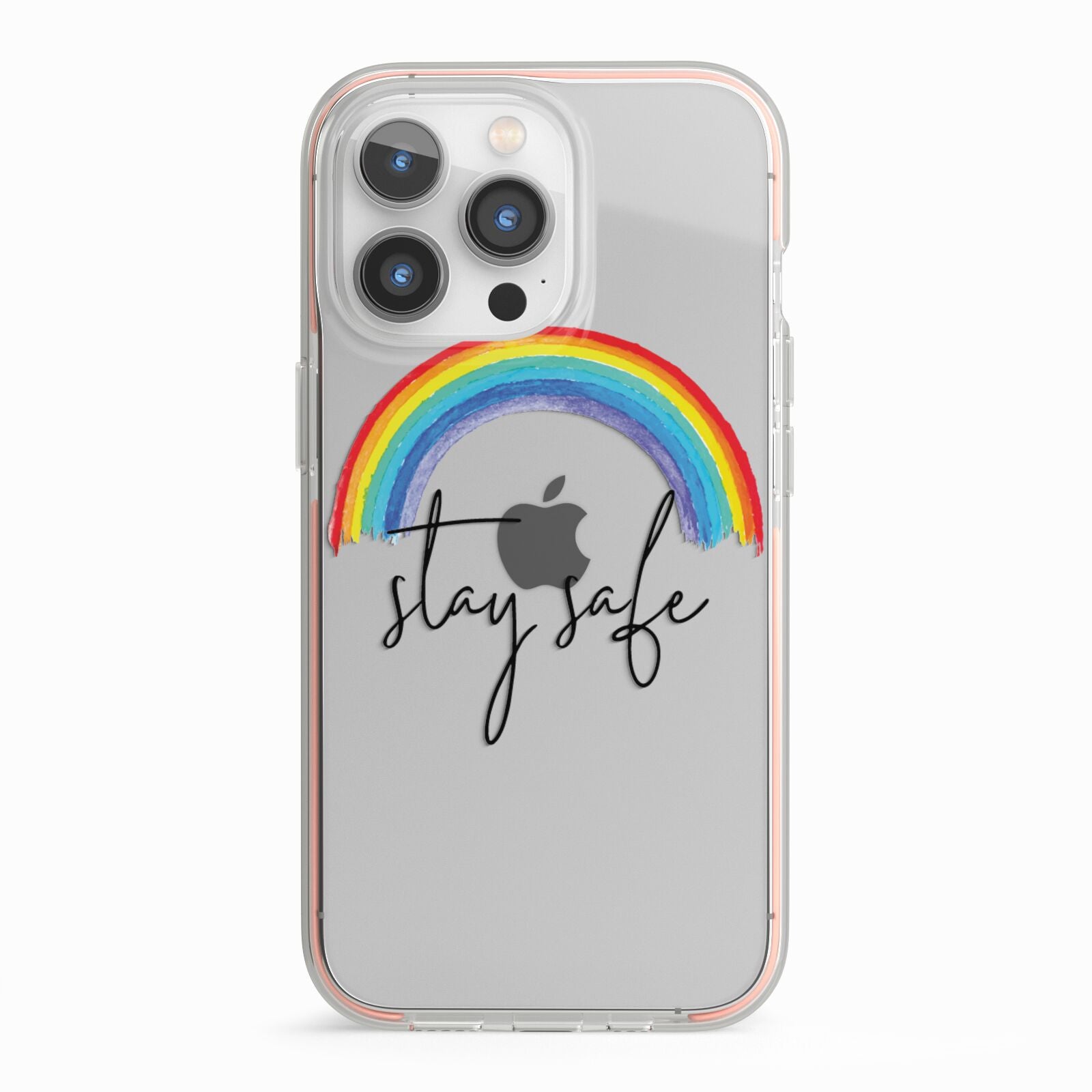 Stay Safe Rainbow iPhone 13 Pro TPU Impact Case with Pink Edges