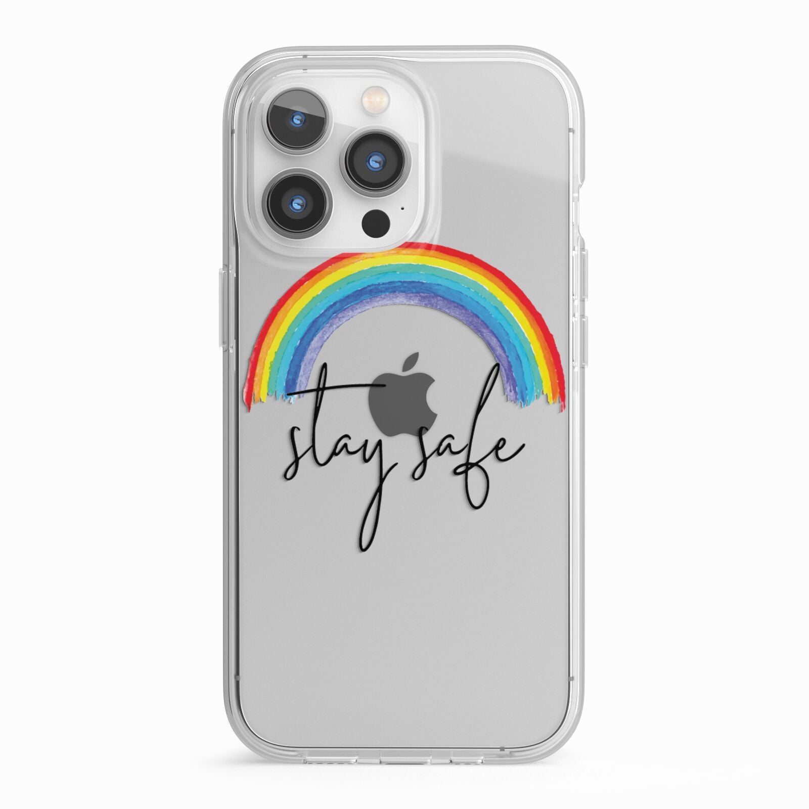 Stay Safe Rainbow iPhone 13 Pro TPU Impact Case with White Edges