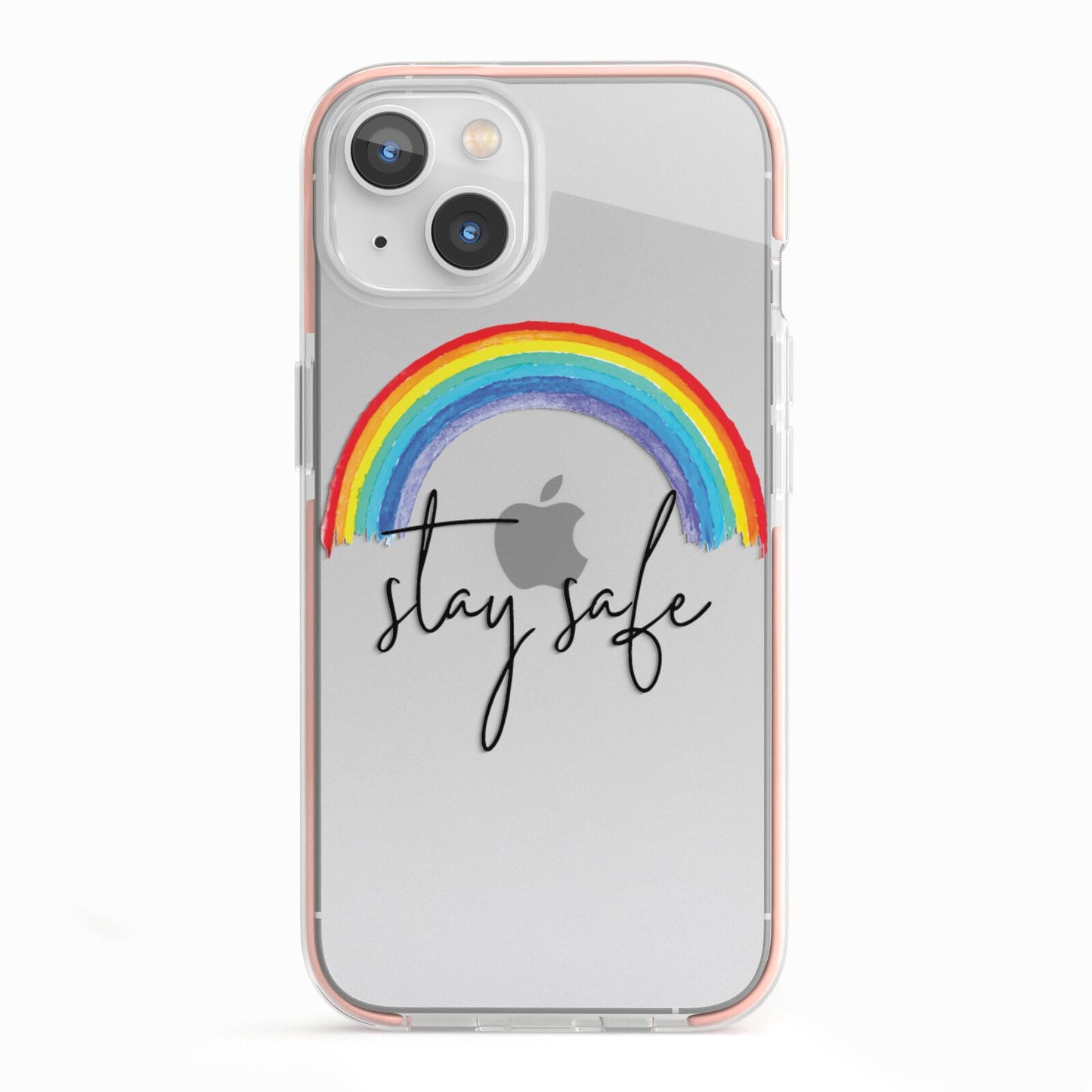 Stay Safe Rainbow iPhone 13 TPU Impact Case with Pink Edges