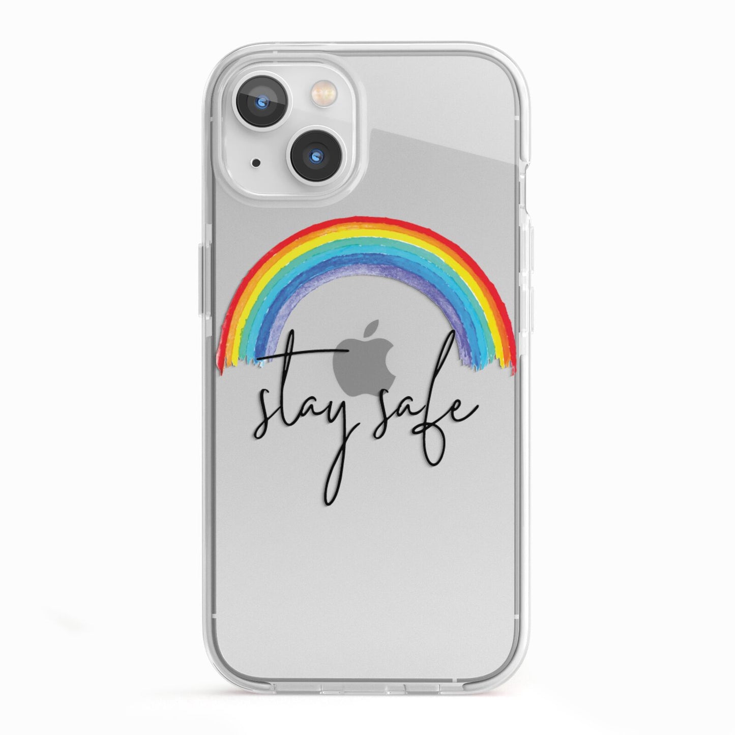 Stay Safe Rainbow iPhone 13 TPU Impact Case with White Edges