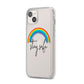 Stay Safe Rainbow iPhone 14 Plus Clear Tough Case Starlight Angled Image