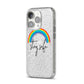 Stay Safe Rainbow iPhone 14 Pro Glitter Tough Case Silver Angled Image