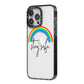 Stay Safe Rainbow iPhone 14 Pro Max Black Impact Case Side Angle on Silver phone