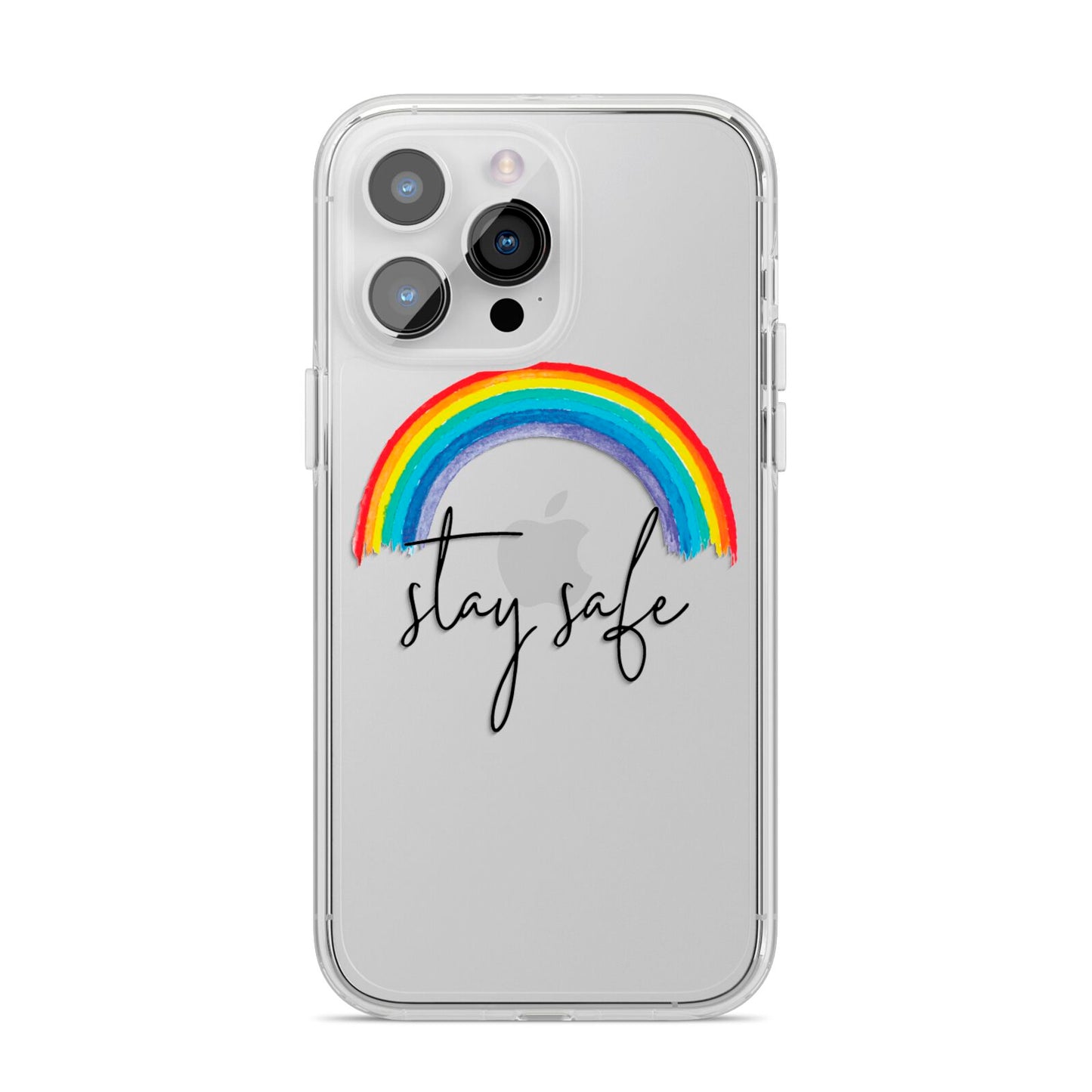 Stay Safe Rainbow iPhone 14 Pro Max Clear Tough Case Silver