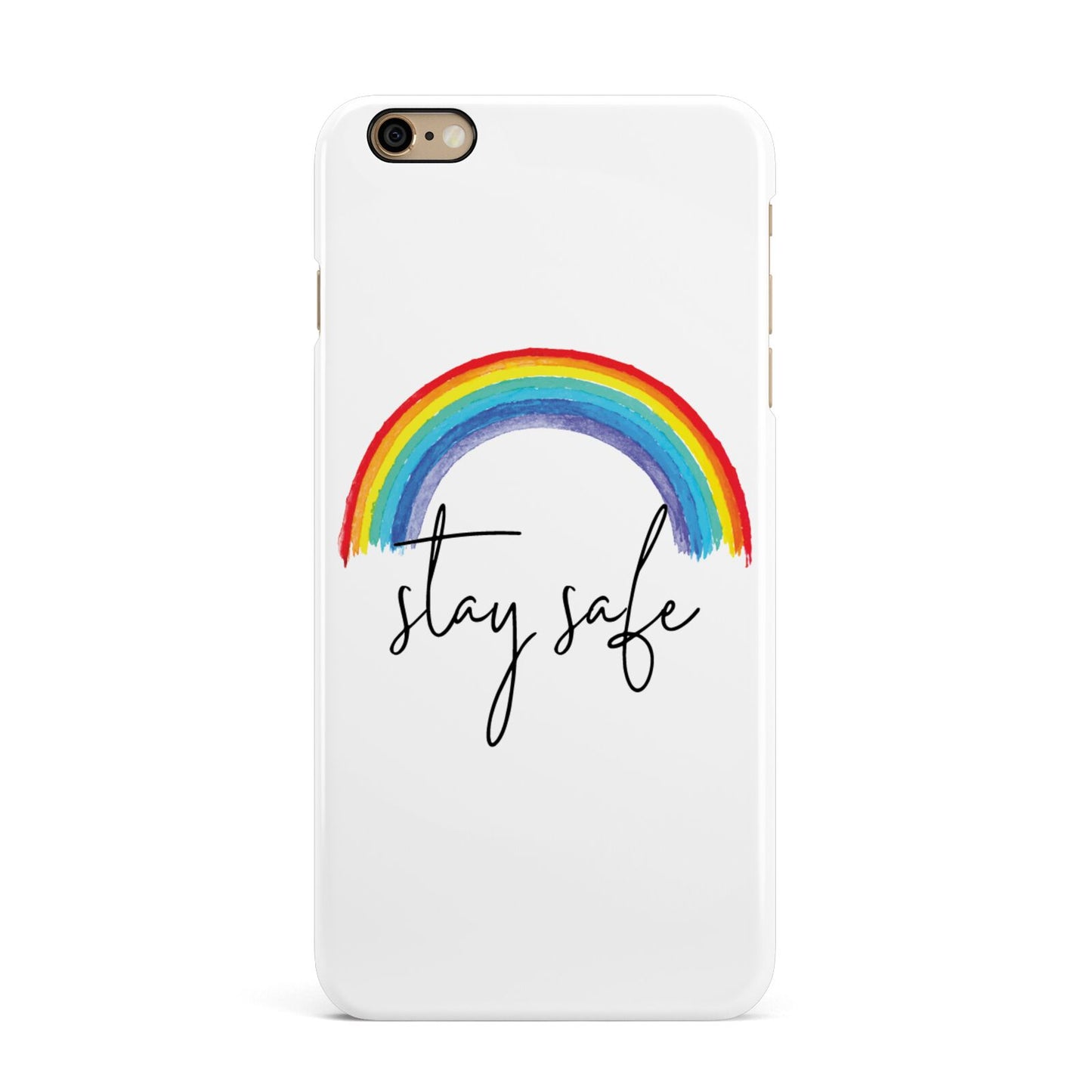 Stay Safe Rainbow iPhone 6 Plus 3D Snap Case on Gold Phone