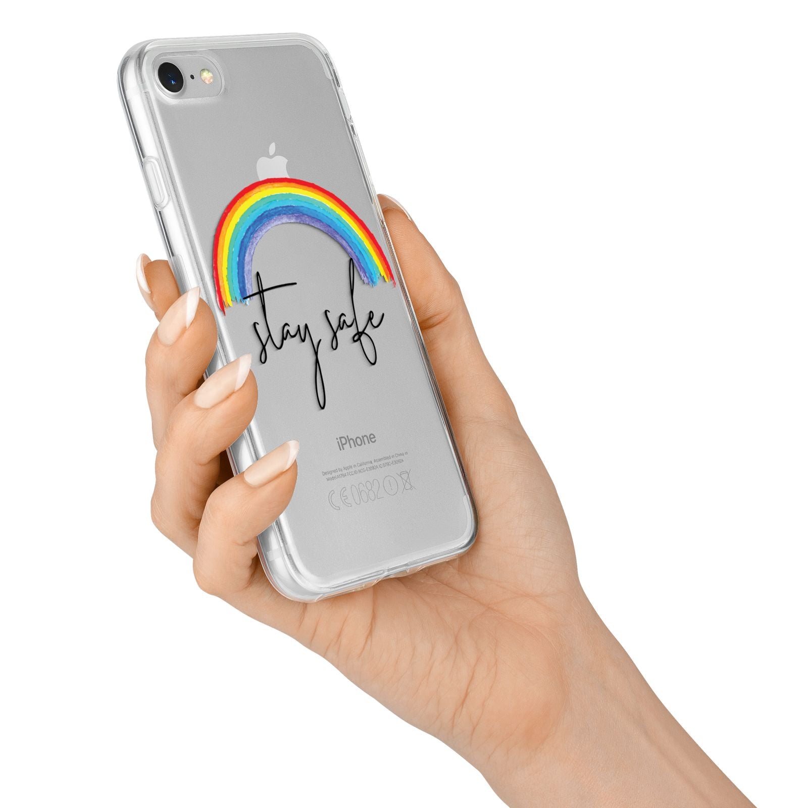 Stay Safe Rainbow iPhone 7 Bumper Case on Silver iPhone Alternative Image