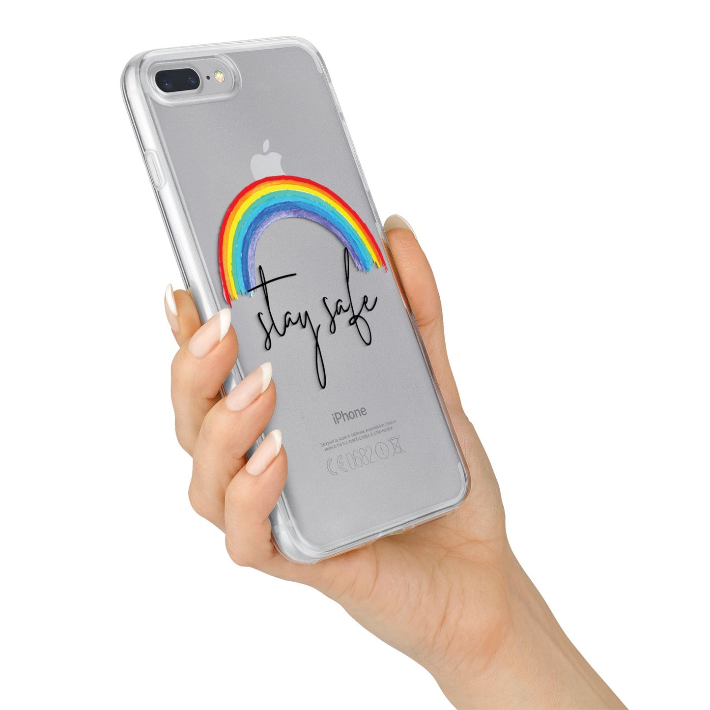 Stay Safe Rainbow iPhone 7 Plus Bumper Case on Silver iPhone Alternative Image