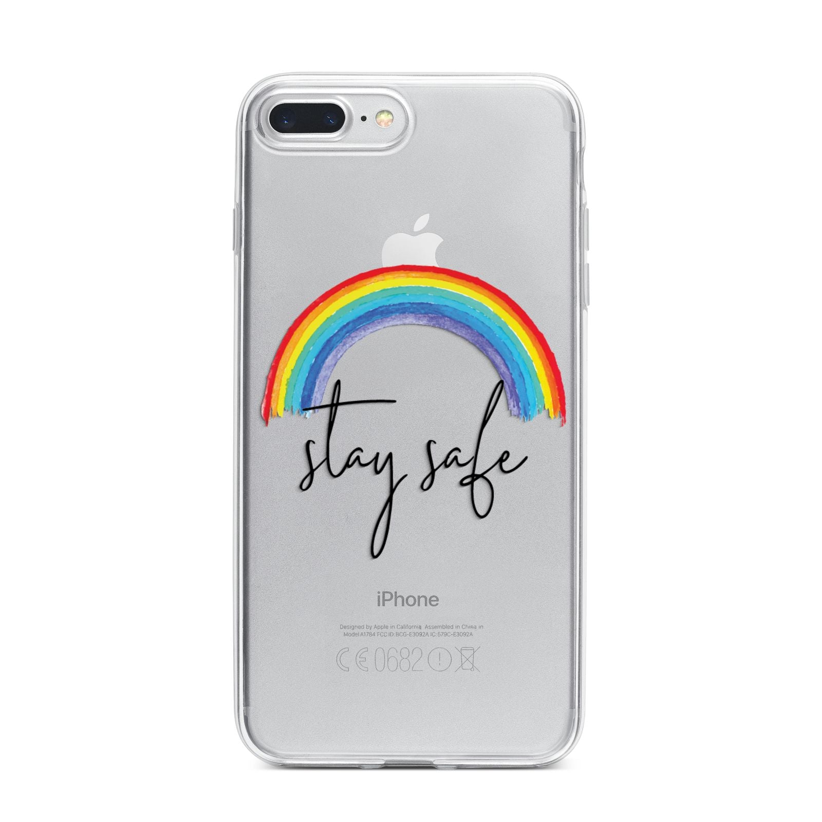 Stay Safe Rainbow iPhone 7 Plus Bumper Case on Silver iPhone