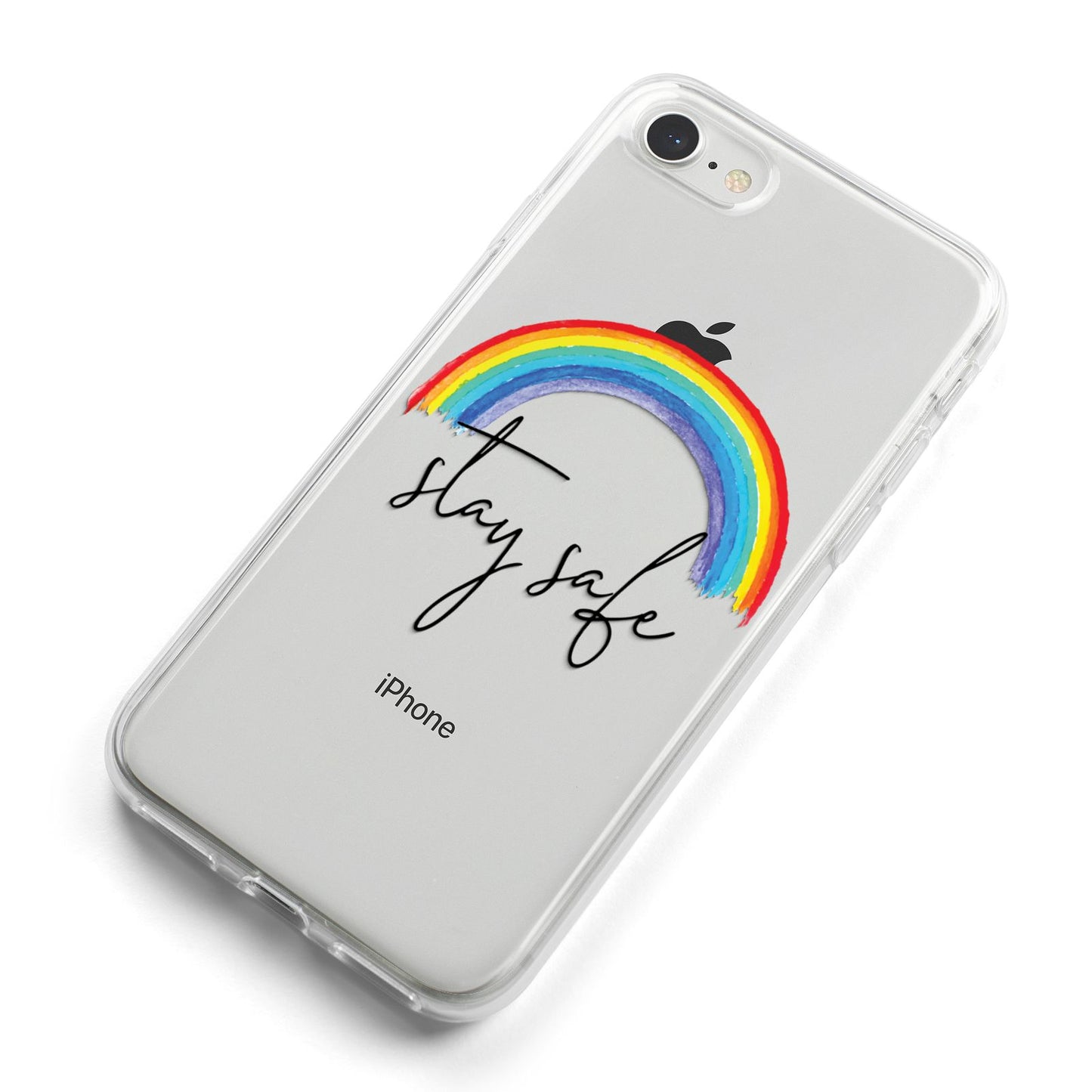Stay Safe Rainbow iPhone 8 Bumper Case on Silver iPhone Alternative Image