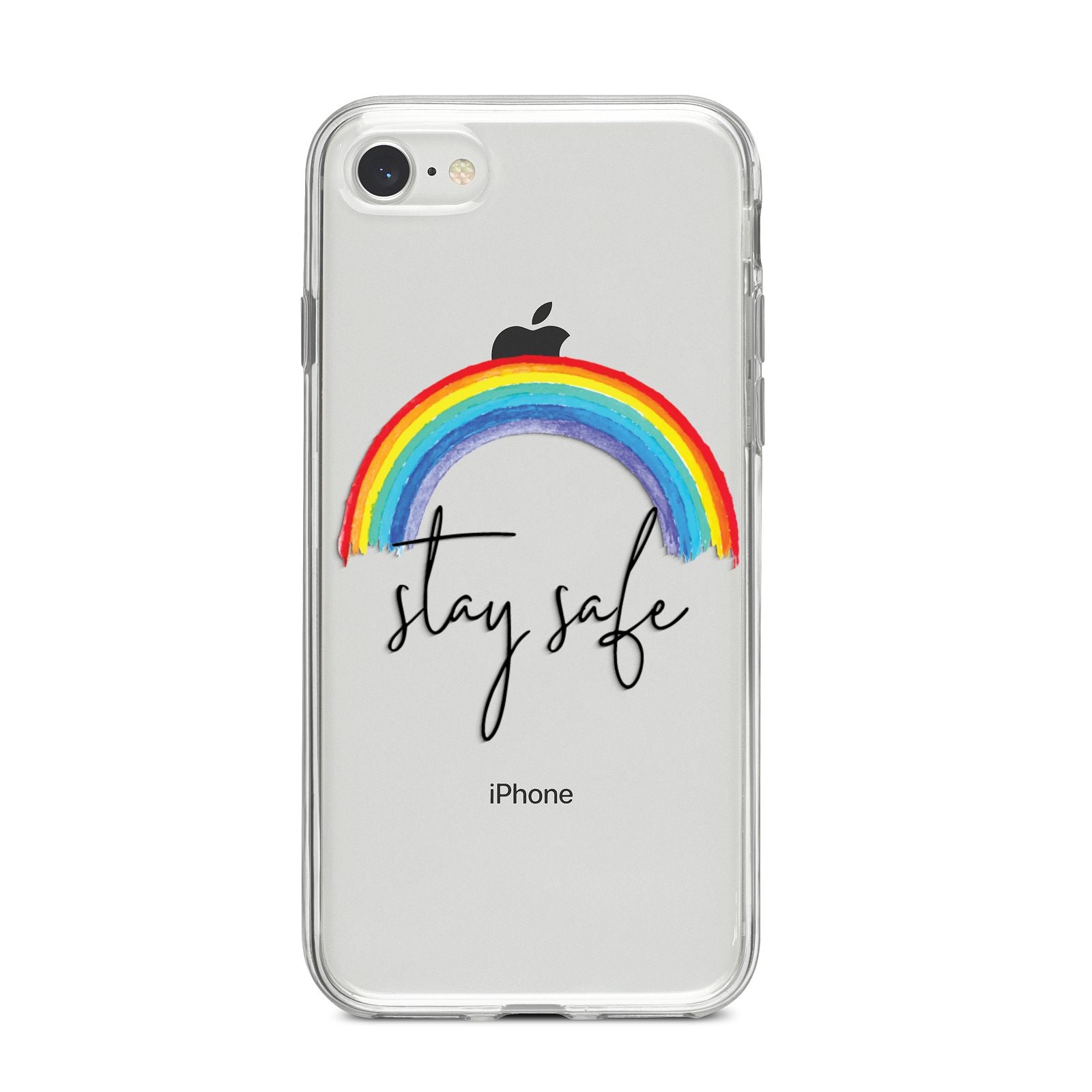 Stay Safe Rainbow iPhone 8 Bumper Case on Silver iPhone