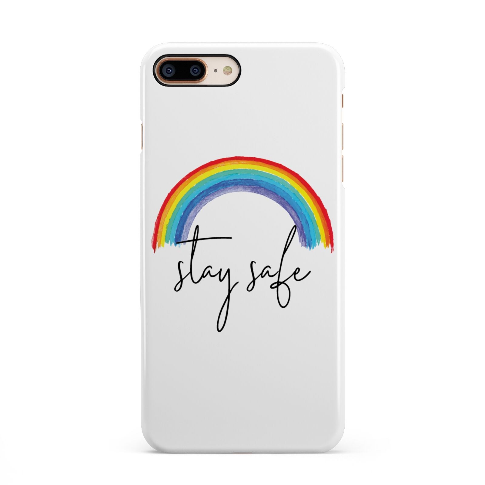 Stay Safe Rainbow iPhone 8 Plus 3D Snap Case on Gold Phone