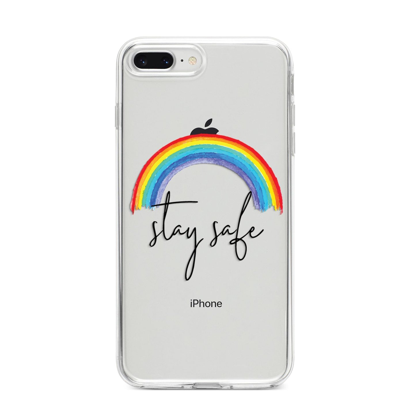Stay Safe Rainbow iPhone 8 Plus Bumper Case on Silver iPhone