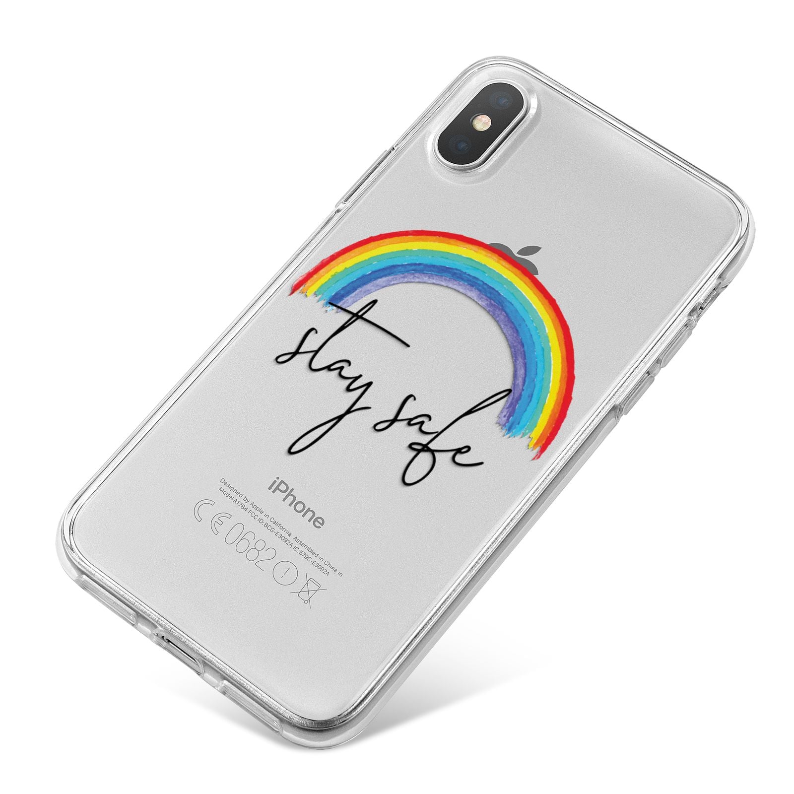 Stay Safe Rainbow iPhone X Bumper Case on Silver iPhone