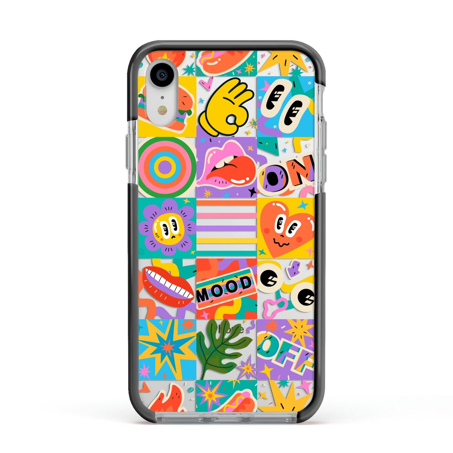 Sticker Grid Apple iPhone XR Impact Case Black Edge on Silver Phone