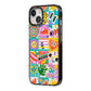 Sticker Grid iPhone 14 Black Impact Case Side Angle on Silver phone