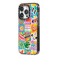 Sticker Grid iPhone 14 Pro Black Impact Case Side Angle on Silver phone