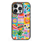 Sticker Grid iPhone 14 Pro Black Impact Case on Silver phone