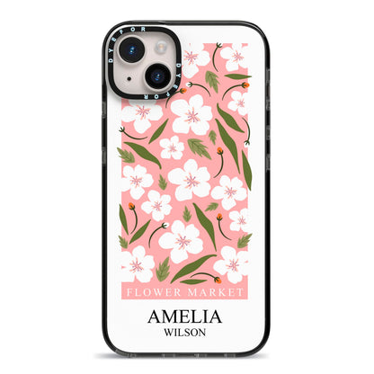 Stockholm Flower Market Poster iPhone 14 Plus Black Impact Case on Silver phone