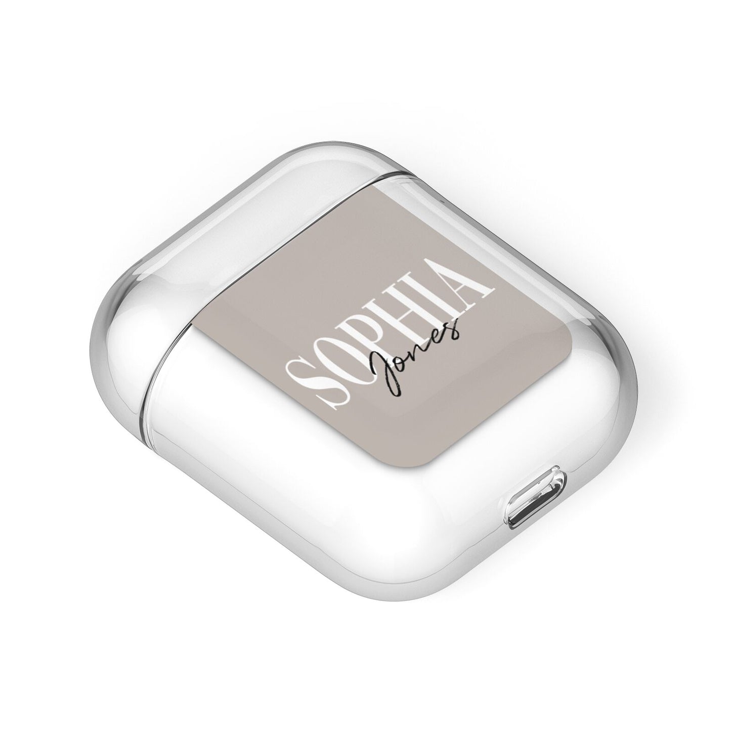 Stone Colour with Personalised Name AirPods Case Laid Flat