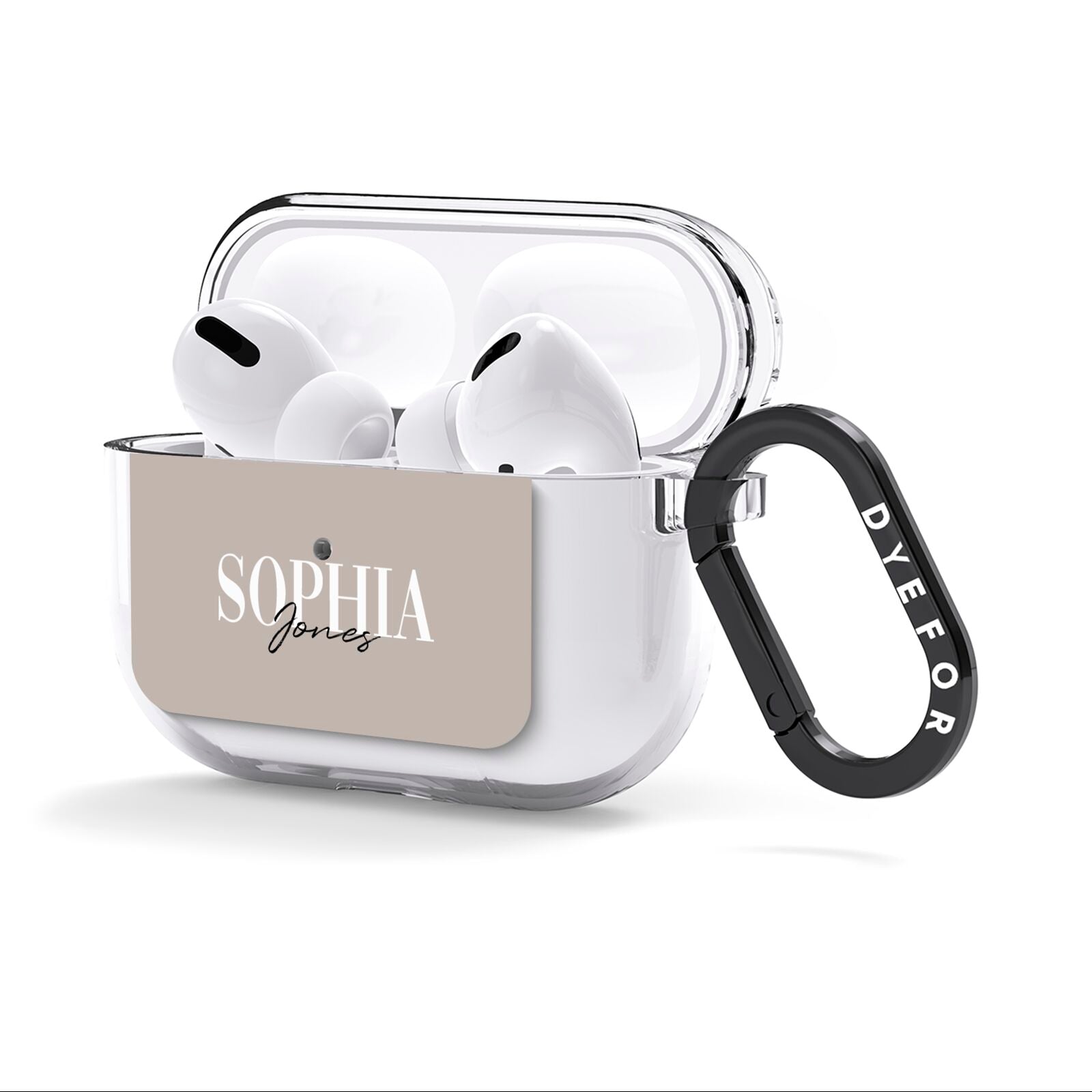 Stone Colour with Personalised Name AirPods Clear Case 3rd Gen Side Image