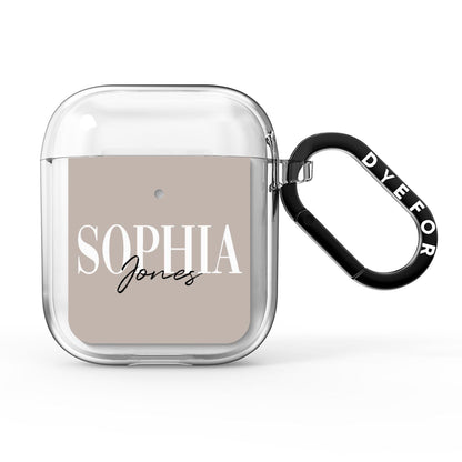 Stone Colour with Personalised Name AirPods Clear Case
