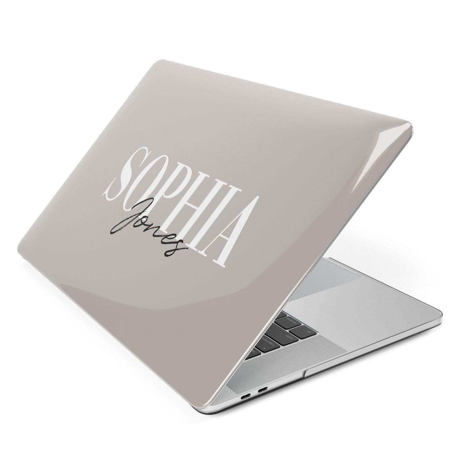 Stone Colour with Personalised Name Apple MacBook Case Side View