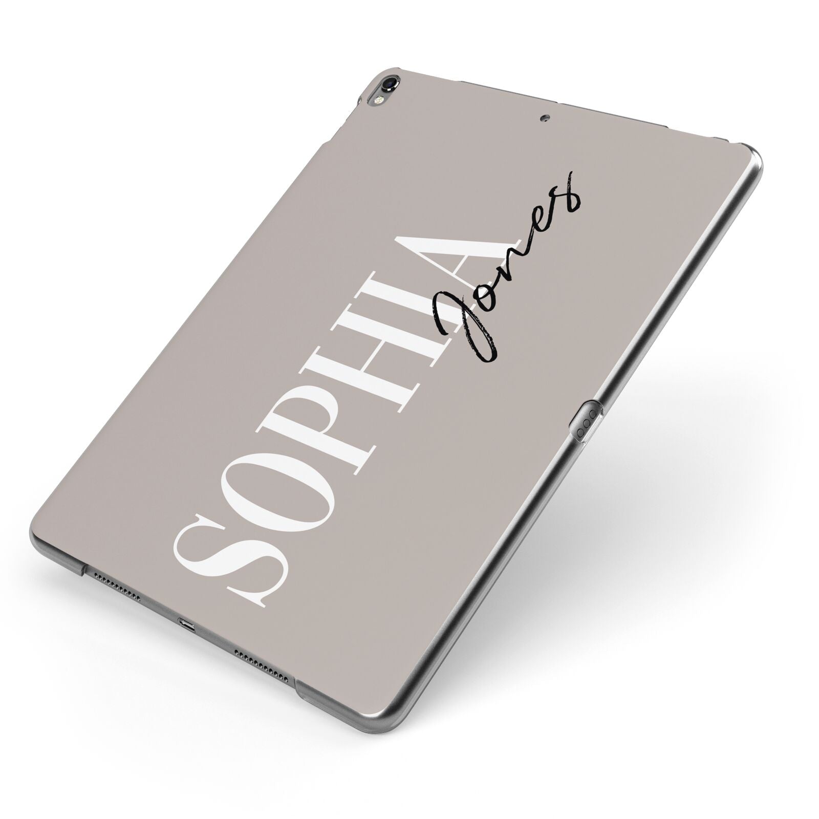 Stone Colour with Personalised Name Apple iPad Case on Grey iPad Side View
