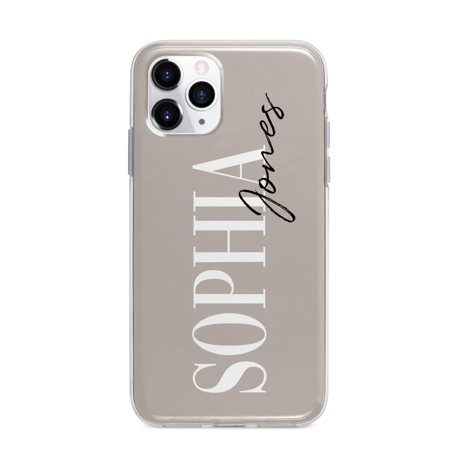 Stone Colour with Personalised Name Apple iPhone 11 Pro Max in Silver with Bumper Case