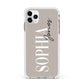 Stone Colour with Personalised Name Apple iPhone 11 Pro Max in Silver with White Impact Case
