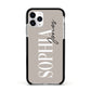 Stone Colour with Personalised Name Apple iPhone 11 Pro in Silver with Black Impact Case
