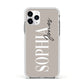 Stone Colour with Personalised Name Apple iPhone 11 Pro in Silver with White Impact Case