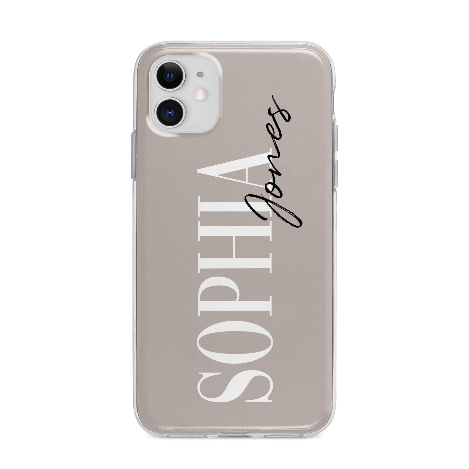 Stone Colour with Personalised Name Apple iPhone 11 in White with Bumper Case