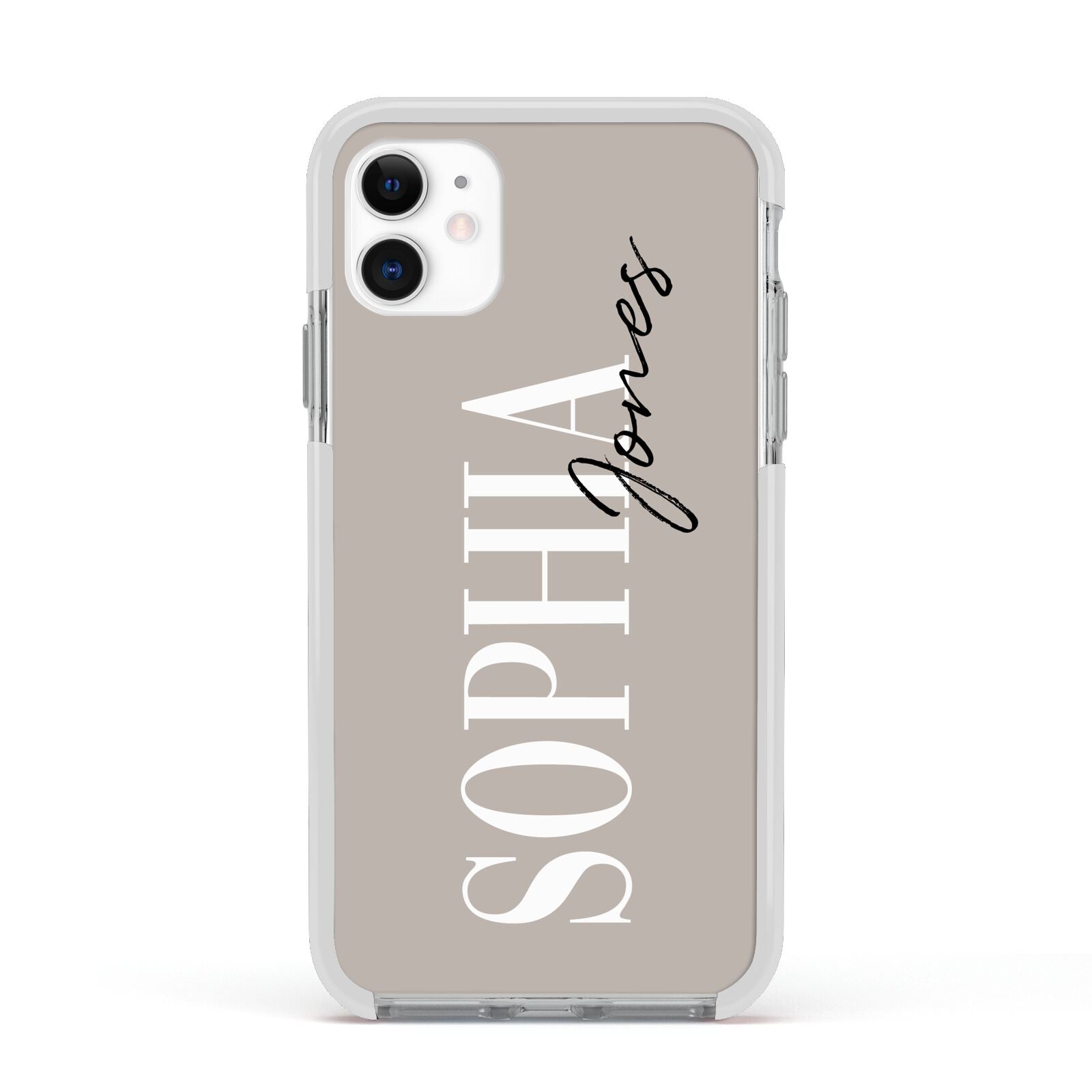 Stone Colour with Personalised Name Apple iPhone 11 in White with White Impact Case