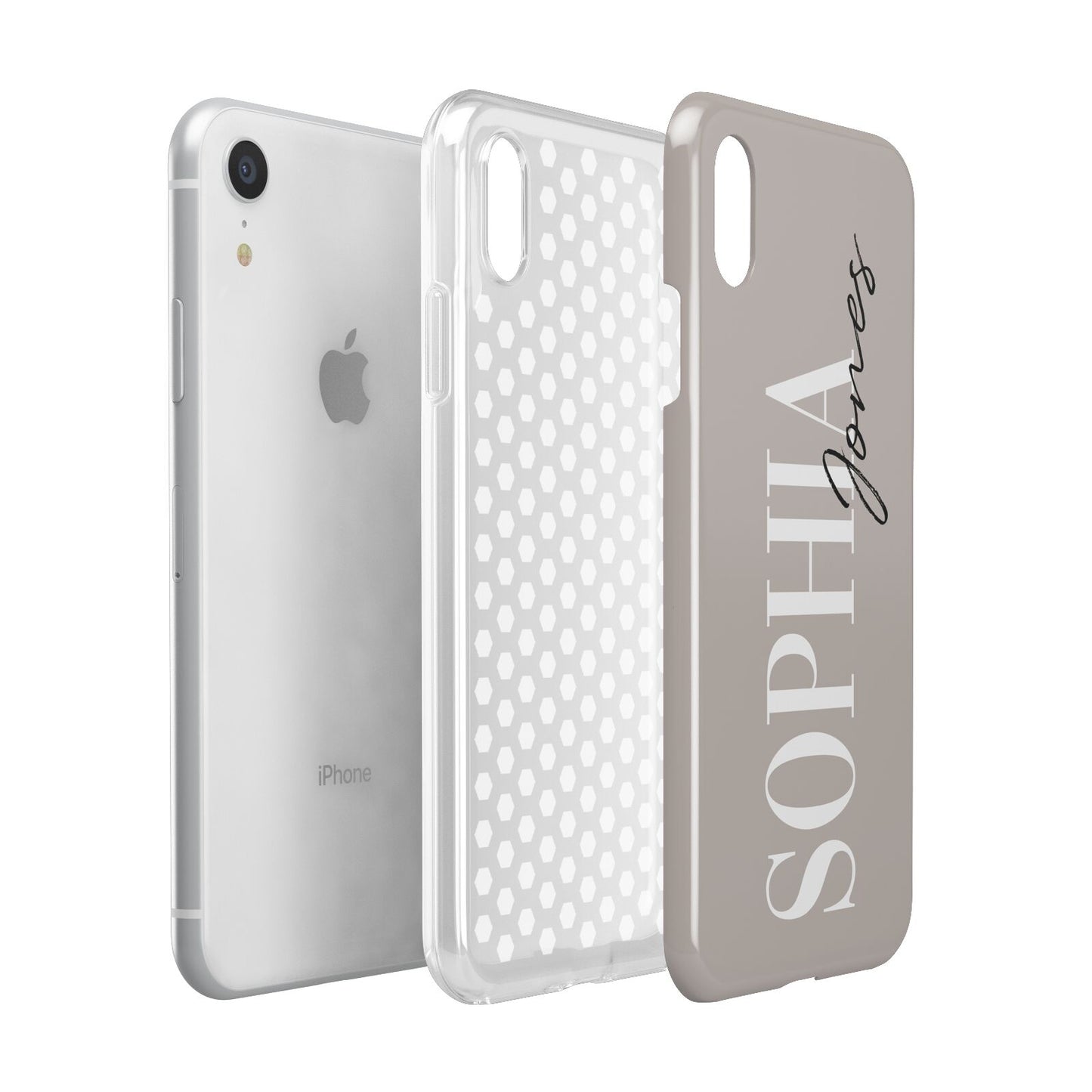 Stone Colour with Personalised Name Apple iPhone XR White 3D Tough Case Expanded view