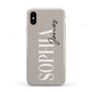Stone Colour with Personalised Name Apple iPhone XS 3D Tough