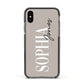 Stone Colour with Personalised Name Apple iPhone Xs Impact Case Black Edge on Black Phone