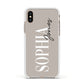 Stone Colour with Personalised Name Apple iPhone Xs Impact Case White Edge on Gold Phone
