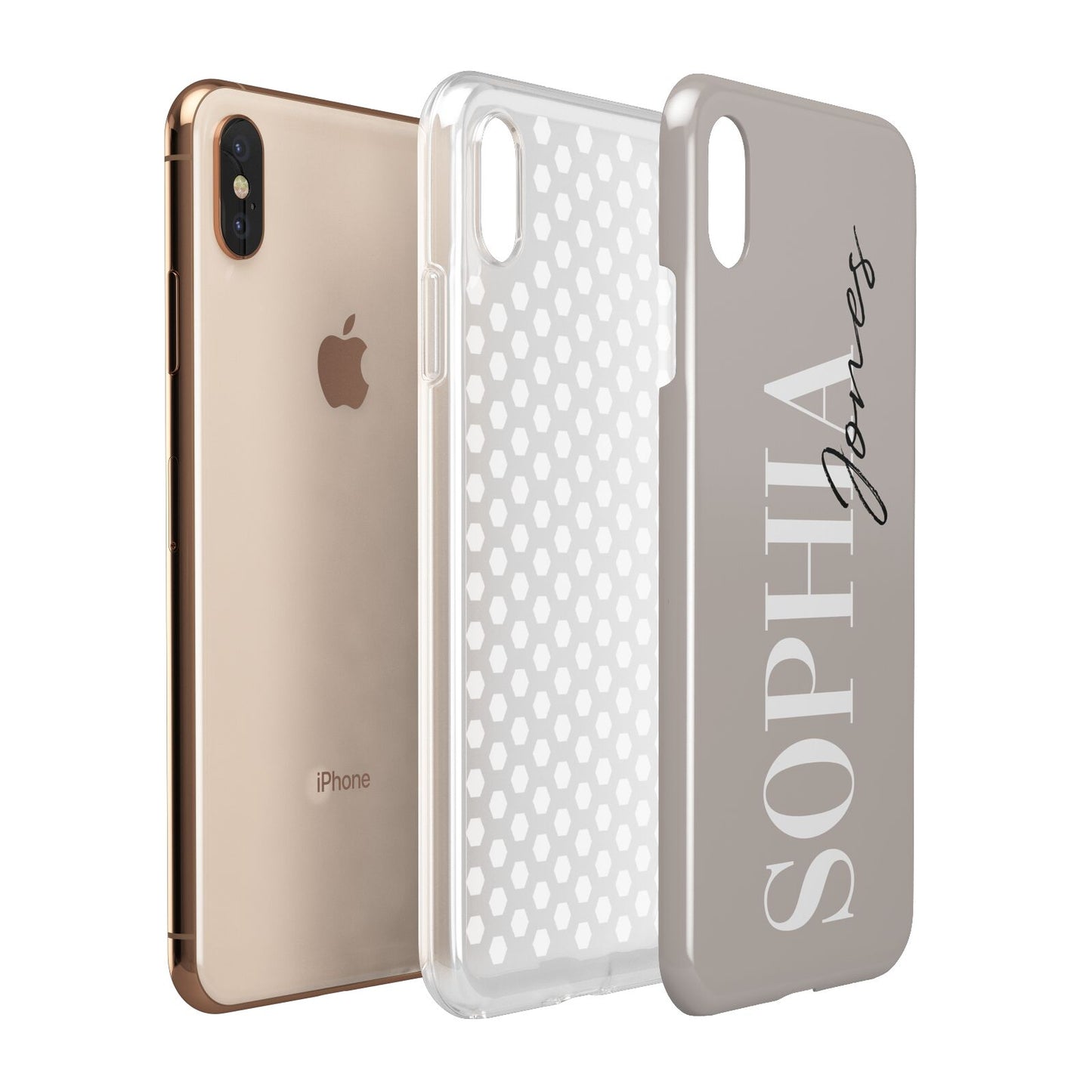 Stone Colour with Personalised Name Apple iPhone Xs Max 3D Tough Case Expanded View