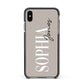 Stone Colour with Personalised Name Apple iPhone Xs Max Impact Case Black Edge on Black Phone