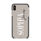 Stone Colour with Personalised Name Apple iPhone Xs Max Impact Case Black Edge on Gold Phone