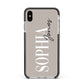 Stone Colour with Personalised Name Apple iPhone Xs Max Impact Case Black Edge on Silver Phone