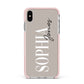 Stone Colour with Personalised Name Apple iPhone Xs Max Impact Case Pink Edge on Silver Phone