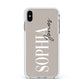 Stone Colour with Personalised Name Apple iPhone Xs Max Impact Case White Edge on Silver Phone