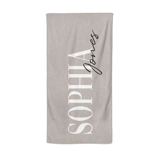 Stone Colour with Personalised Name Beach Towel