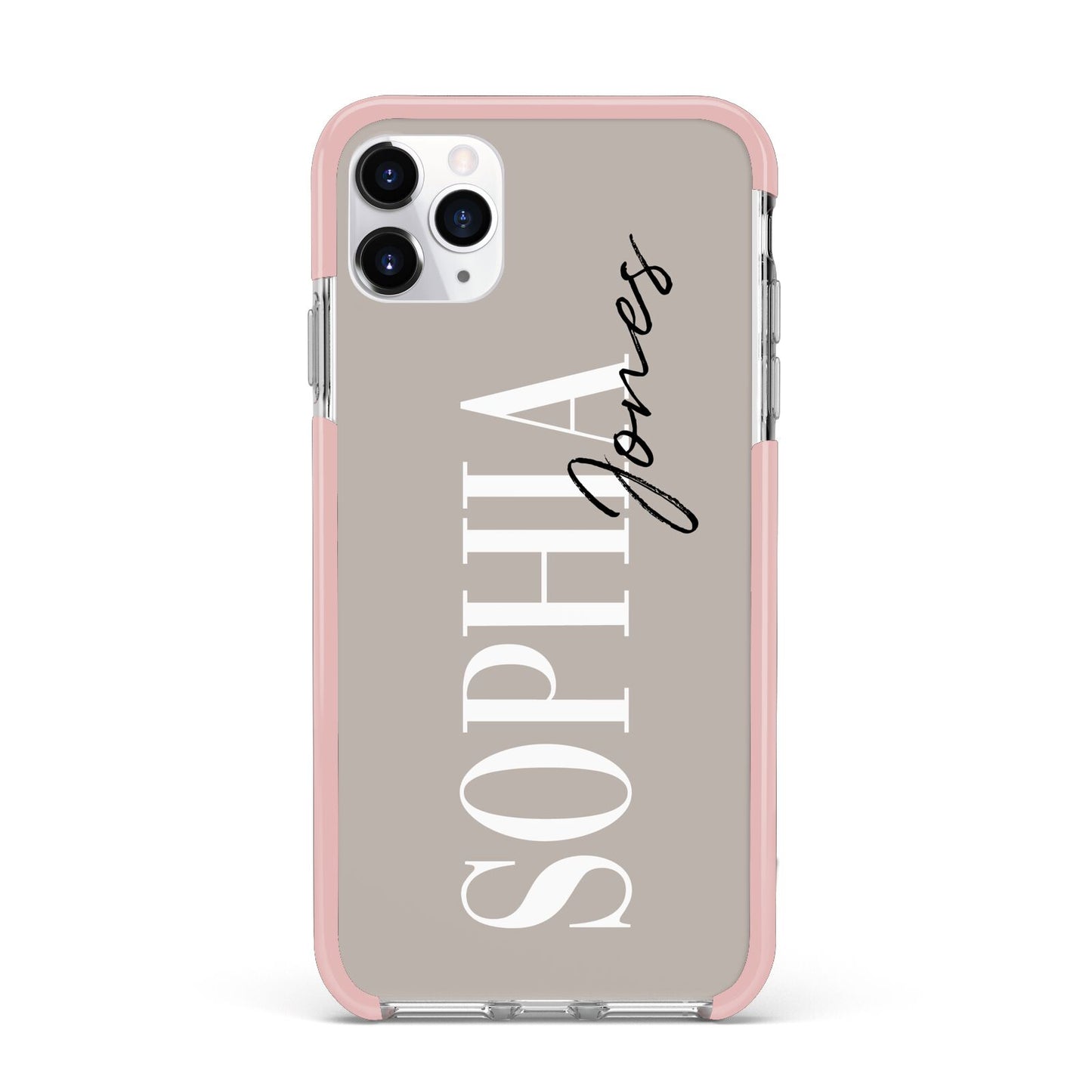 Stone Colour with Personalised Name iPhone 11 Pro Max Impact Pink Edge Case