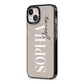 Stone Colour with Personalised Name iPhone 13 Black Impact Case Side Angle on Silver phone