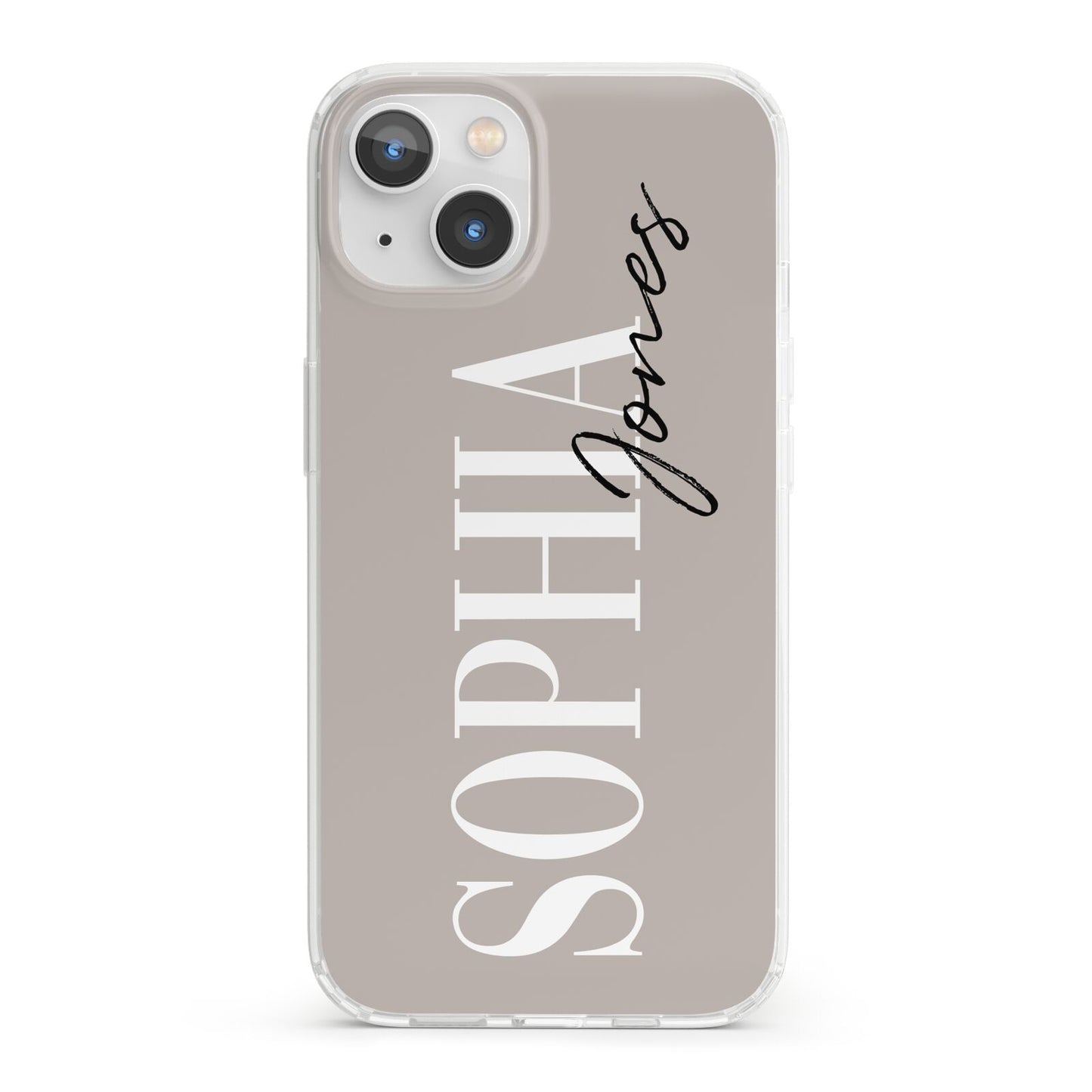 Stone Colour with Personalised Name iPhone 13 Clear Bumper Case