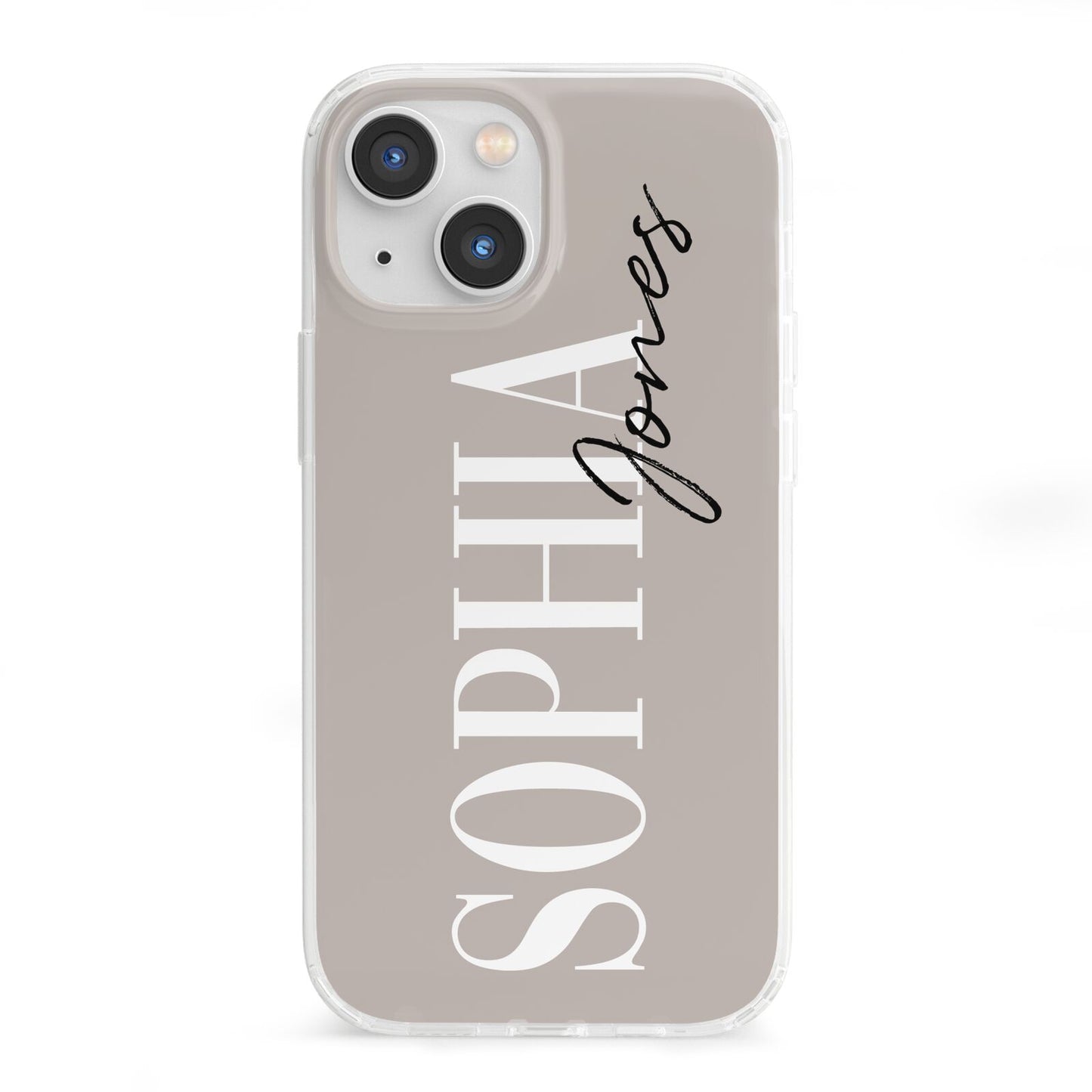 Stone Colour with Personalised Name iPhone 13 Mini Clear Bumper Case