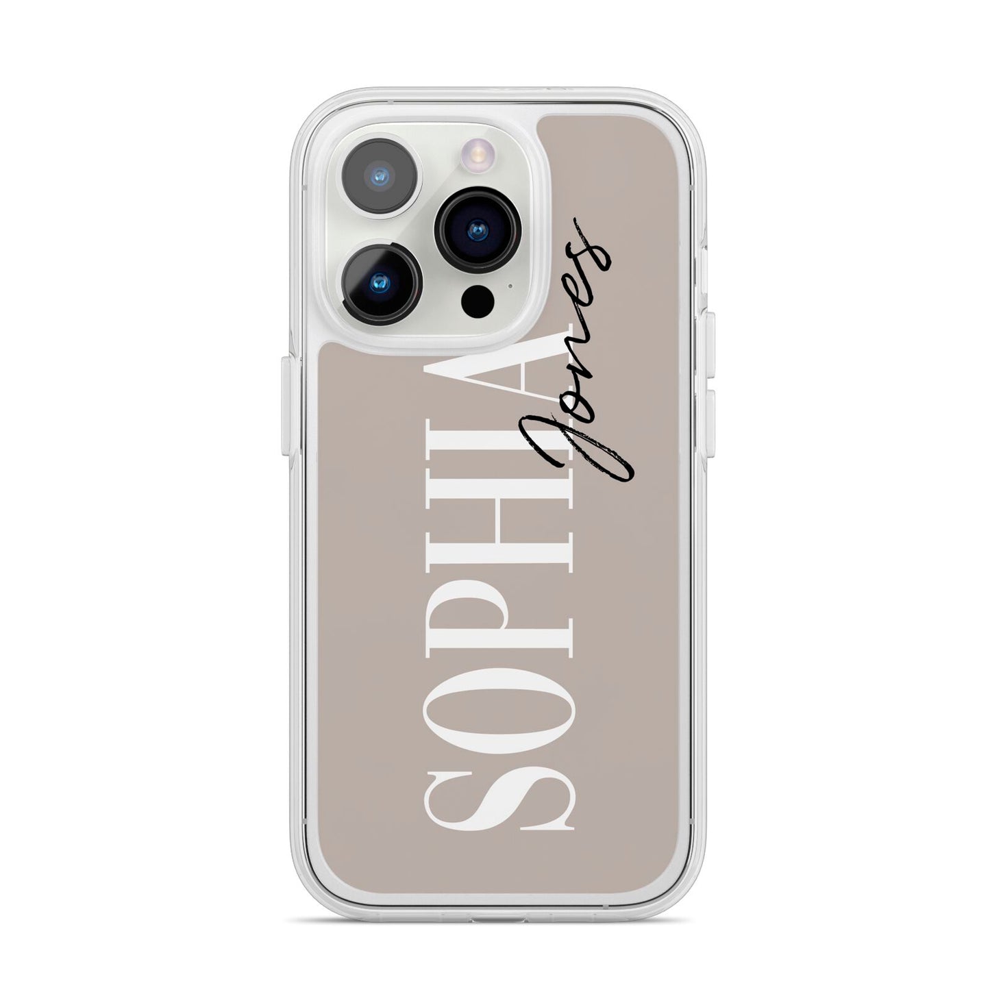 Stone Colour with Personalised Name iPhone 14 Pro Clear Tough Case Silver
